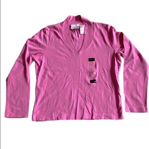 NWOT Liz Claiborne Pink Long Sleeve V-Neck Top Sz L